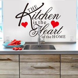 Witkey The Kitchen is The Heart of The Home Red Heart Wall Decal Sticker Art Mural Home Décor Quote DIY