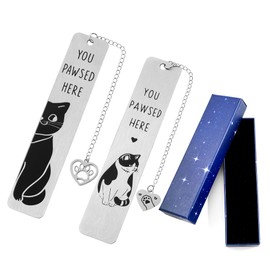 2pcs Funny Cat Bookmarks for Women, Reading Gifts for Cat Lovers Cute Book Marks Gift for Reading Women Bookworm Book Lovers Book Reading Accessories Christmas Stocking Stuffers (SQ0543+SQ0544+HE040)