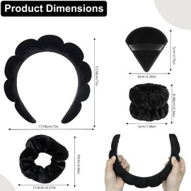 MCSWSEE Diademas para Cabello Mujer, Juego de 7 Diadezmas y Muñequeras de Spa, Diadema de Maquillaje, Muñequeras Skincare para Ducharse, Lavarse, Desmaquillaje (Negro, Estándar)