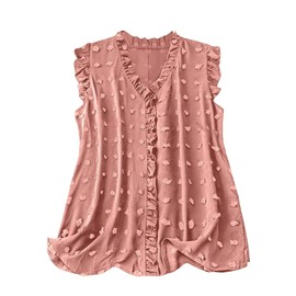 SOLY HUX Women's Plus Size Blouse Swiss Dots V Neck Ruffle Sleeveless Vacation Casual Summer Tops Plain Coral Orange XX-Large Plus