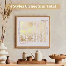 WANDIC 8 Sheets Gilding Lace Rub On Transfer Sticker, Gold Stamping Stickers Transfer Decals for DIY Photo Albums Furniture, 3.9 * 11.8in