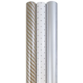JAM Paper Assorted Gift Wrap - Premium Holiday Wrapping Paper Set - 53.5 Sq Ft Total - Silver Collection - 3 Rolls/Pack