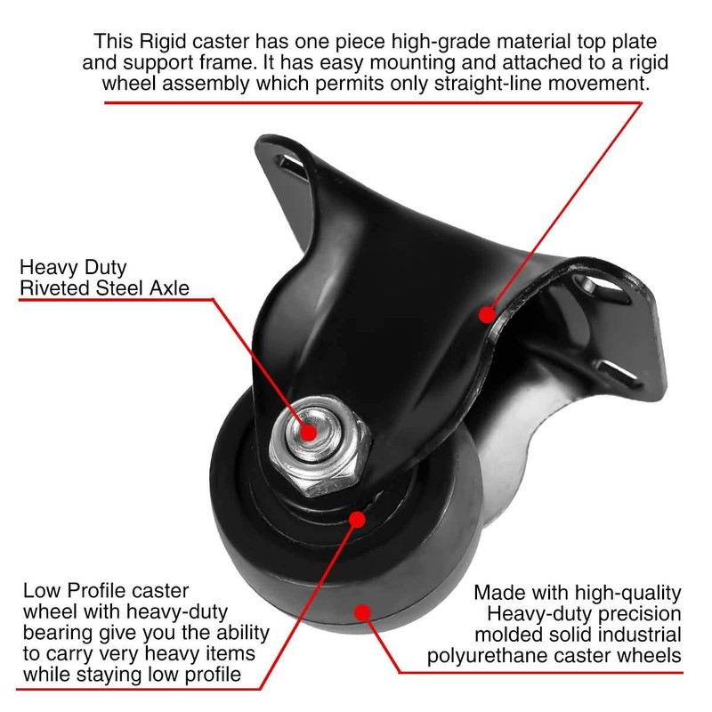 FactorDuty 1.5 inch Heavy Duty Polyurethane Caster Wheels Rigid Fixed