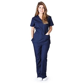 Natural Uniforms Women's Mock Wrap Scrub Set (Navy Blue) (Medium)