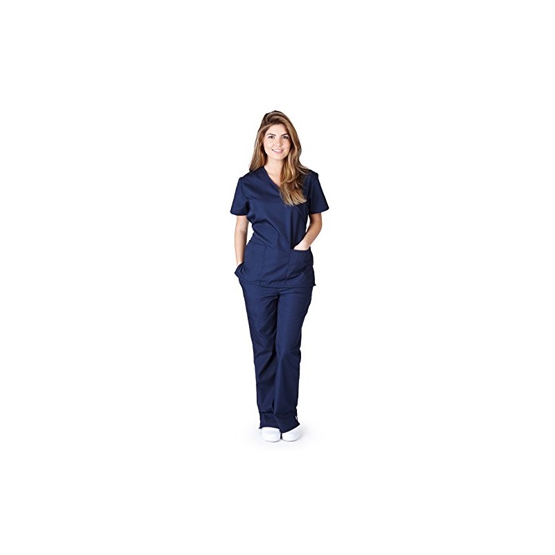Natural Uniforms Women's Mock Wrap Scrub Set (Navy Blue) (Medium)
