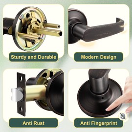 Lepushom Modern Oil Rubbed Bronze Door Handle Interior for Closets and Wardrobe Rooms, 2 Pack Passage Door Handles for Indoor Use, Stylish and Sturdy