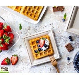 100% Compostable Square Paper Plates [6" x 6", Pack of 50] Elegant Premium Disposable Plates, Natural Unbleached Bagasse, Eco-Friendly, Made from Sugarcane Fibers, 6" Biodegradable Plate