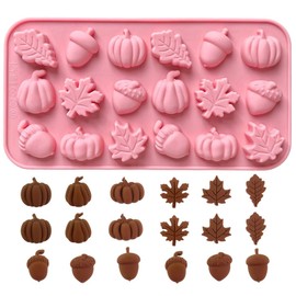 1 Piece Autumn Silicone Chocolate Molds Maple Leafs, Acorns and Pumpkins Shape 18 Cavities 3D Chocolate Candy Moulds for Fall, Thanksgiving Day, Harvest Theme