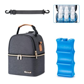 BABEYER Breastmilk Cooler Bag with Ice Pack Fits 6 Baby Bottles up to 9 Ounce, Breastmilk Pump Cooler Bag with Shoulder Strap for Nursing Mom Daycare, Work, Travel- Grey