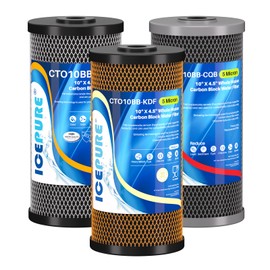ICEPURE 4.5"x 10" Whole House Water Filter Set, 3-Stage Water Filtration System Combo Kit with Activated Carbon Block, KDF Cartridge and Upgraded Activated Carbon Heavy Metal Remove Filter, Pack of 1
