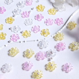 Tyuimhx 50 Pcs Flowers Nail Charms 3D Resin Pink White Yellow Clear Floral Nail Art Charms White Silver Pearls Nail Rhinestones Spring Summer Supplies for Women DIY Manicure Decorations Crafts