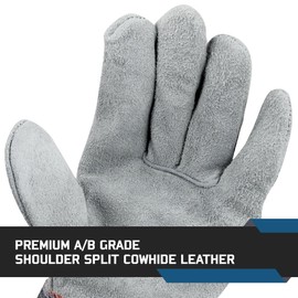 Glove Station Cowhide Split Leather Palm Work Gloves with Rubberized Safety Cuff (XX-Large (2XL), 6-Pack)