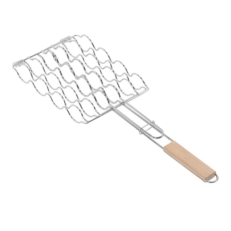Corn Grilling Basket Stainless Steel Beech Wood Handle Even Heat