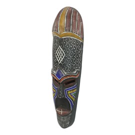 NOVICA Handcrafted Nigerian Beaded African Rubberwood Wall Mask, God's Bounty'