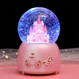 Light Up Musical Snow Globe Rotating Crystal Ball Music Box Automatic Snowfall and Colorful Lights Castle Snow Globe Desktop Ornament
