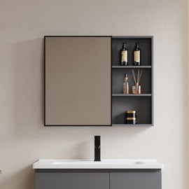 Swesolara 24" x 32" Black Metal Framed Bathroom Mirror - Rounded Rectangle Matte Black Vanity Mirror, Anti-Rust Tempered Glass, Farmhouse Style Wall Mirror, Horizontal/Vertical Hanging