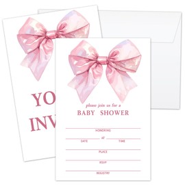 Zyoge Baby Shower Invitation with Envelopes, Baby Girl Shower, Baby Boy Shower, Gender Neutral Baby Shower Party Supplies Favor, Pink Bow Baby Shower Cards for Boys Girls Grandchild Nephew Niece -03