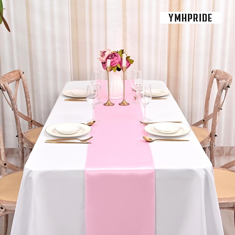 YMHPRIDE 6 Pack Pink Table Runner Satin Table Runner, 12x72