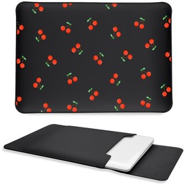 Cute Kawaii Cherry Laptop Sleeves 14 Inch, Black Faux Leather Cover Case for Women Girls, Compatible with MacBook Pro 14" 2021-2024/Air 13" 2010-2017/Pro 13" 2012-2016