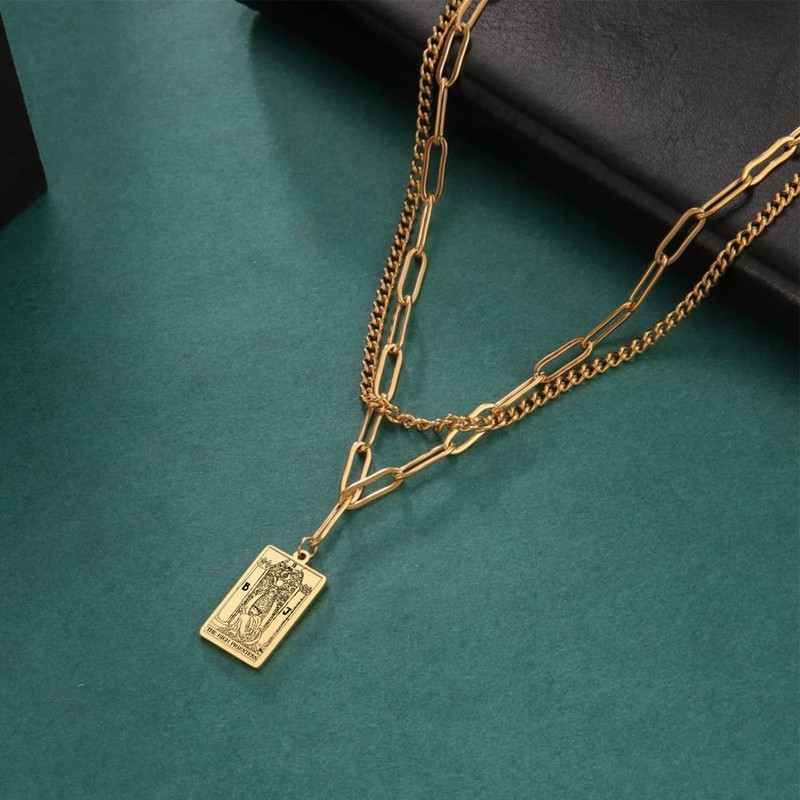 TEAMER Double Layer Necklace Vintage Tarot Jewelry Good Luck Amulet