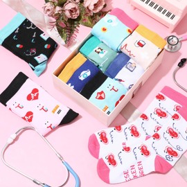 Bencailor 9 Pairs Funny Socks Women's Nurse Socks 36-45 Cotton Socks Gift for Nurses Christmas Teacher, multicoloured