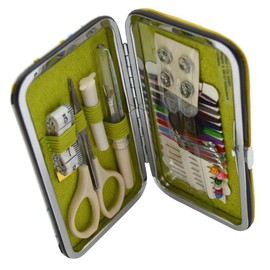 Kleiber Pocket Sized Hard Case Travel Sewing Kit including Scissors/Thread/Spare Buttons/Unpicker/Ta+AV25pe Measure And Fasteners, Blue/Green