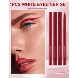 Jutqut 4PCS Dark Red Eyeliner Pencil, Eye Liner Pencils, Waterproof Smudge Proof Long-lasting, High-Pigmented Colorful Eye Liner Pencils, Retractable Eyeliner
