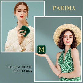 Parima Gifts for Her - Gifts for Women, Plush Velvet Travel Jewelry Case, Small Jewelry Box, Birthday Gift for Women Her, Personalized Gifts - Letter A, Green