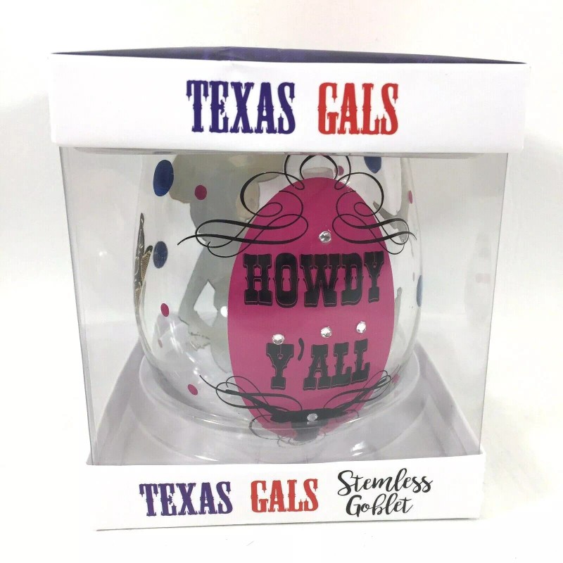 Texas Gals Bedazzled & Painted Howdy Y'All 18oz Glass Stemless