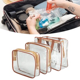 Vbestlife 3 Bolsas de Viaje Transparentes, Impermeables, Portátiles, Transparentes, para Cosméticos, Bolsas de Maquillaje Adecuadas para Almuerzo, Fitness, Almacenamiento de (Marrón)