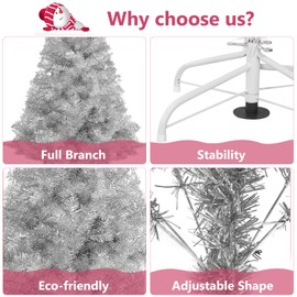 Adiwiid 6ft Silver Christmas Tree with 550 Branch Tips for Home, Office, Party Decoration, Artificial Tinsel Christmas Tree with Metal Stand for Xmas Seasonal Holiday Decoration Indoor Outdoor(Silver)