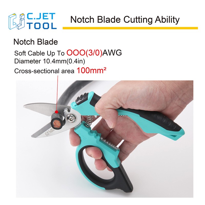 C.JET TOOL 8" Stainless Angle Type Electrician Scissors Heavy Duty