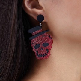 Atentuyi Gothic Big Skull Drop Earrings Silver Acrylic Skull Earrings Red Dangle Earrings Black Round Stud Earrings Sparkly Neon Earrings Retro Resin Earrings Jewelry for Women and Girls