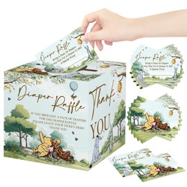 Winnie Baby Shower Decoration, the Pooh Party Decoration, Winnie Diaper Raffle Box with 50Pcs Diaper Raffle Cards, Winnie Diaper Raffle Box Set for Baby Shower, Winnie Baby Shower Party Activities