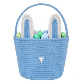Easter Basket,Bunny Easter Baskets,Easter Buckets for Kids Girls Boys Easter Egg Hunting Basket,Bunny Rabbit Easter Tote Bags for Easter Decorations Candy Gifts Toy(Grey)