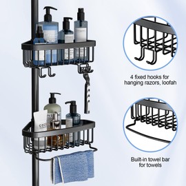 Fits Corner Shower Caddy Tension Pole Only: 1 Pack Stainless Steel Waterproof Bathroom Storage Basket - Large Size 8.1" D x 9.5" W x 3.6" H