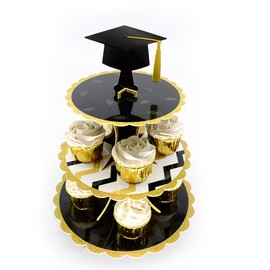 Graduation Cupcake Stands- Friday Night Graduation Party Decorations 3 Tire Cardboard Dessert Stand for Graduation Season