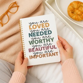 FGFK Boho Inspirational Quotes Spiral Notebook Journal, Positive Affirmation Journal for Women, You Are Loved Needed Worthy Beautiful Motivational Notebook, 5.5x8.3 Inches 322