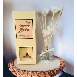 Rattan Reed Diffuser Set Jasmine Lily Aromatherapy Oil Sticks and Beautiful White Magnolia Flowers Decor Diffuser Reeds Air Freshener Home Decor Unique Gift Home Office Bathroom Lasting Fragrance