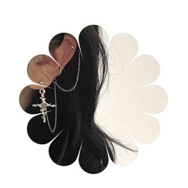 Yheakne Cross Chain Cuff Earrings Silver Cross Dangle Chain Earrings Long Crucifix Drop Earrings Religious Ear Cuff Wrap Chain Earrings Jewellery for Women and Girls