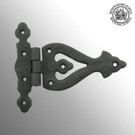 Renovators Supply Manufacturing Cabinet Door Strap Hinge With Hardware 5-3/8 In. Black Rust Resistant Wrought Iron Flush Mount Hinge For Cabinets