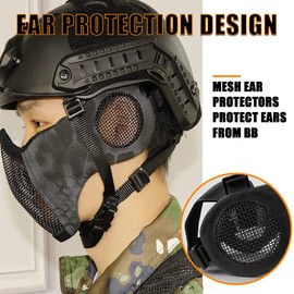 Airsoft Mask with Goggles, Foldable Airsoft Mesh Mask with Ear Protection for Paintball CS Game (DD)