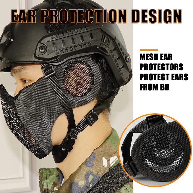 Airsoft Mask with Goggles, Foldable Airsoft Mesh Mask with Ear