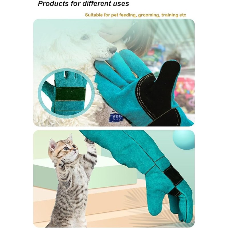 60CM Animal Handling Gloves Bite Proof, Thickened Leather Protective Gloves