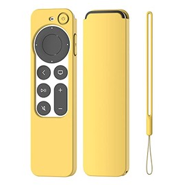 K TOMOTO Compatible with Apple TV 4K Siri Remote Case 2021, Silky-Soft Anti-Slip Protective Silicone Cover for Siri Remote Control 2nd Generation [Lanyard Included], Yellow