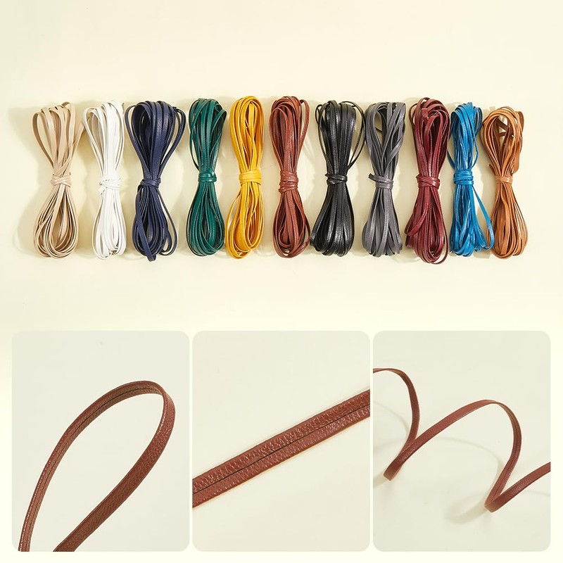 GORGECRAFT 5.5 Yards 5mm White Foldover Leather String 1mm Thick