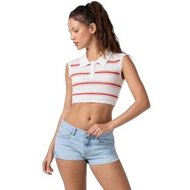 florence by mills Women's Sunset Pier Collection Pointelle Polo, Bright White/Poppy Red, Small