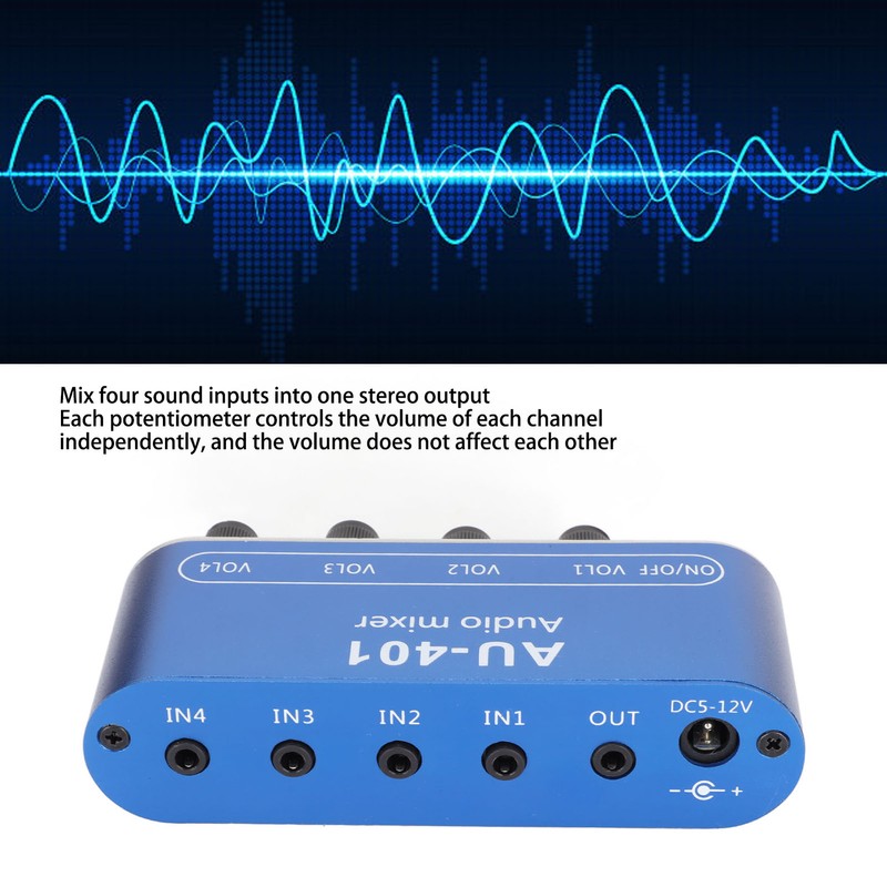 Mini Stereo Mixer 4 in 1 Out Volume Adjustment 3.5mm