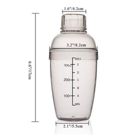 FEOOWV Plastic Cocktail Shaker,Drink Mixer Hand Shaker Cup with Scales,Transparent (10 oz / 300cc)