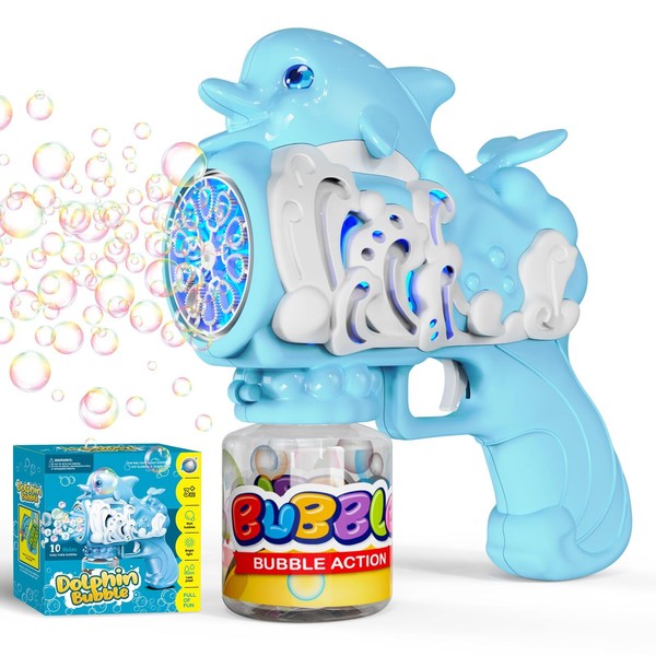 Babuloo Dolphins Bubble Gun for Kids, Portable Bubble Machine Gun